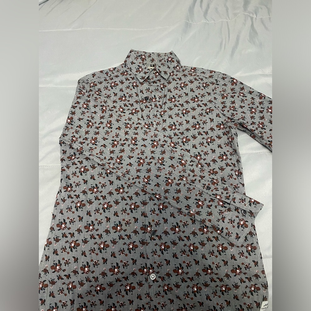 Gray Red Rose Button Shirt